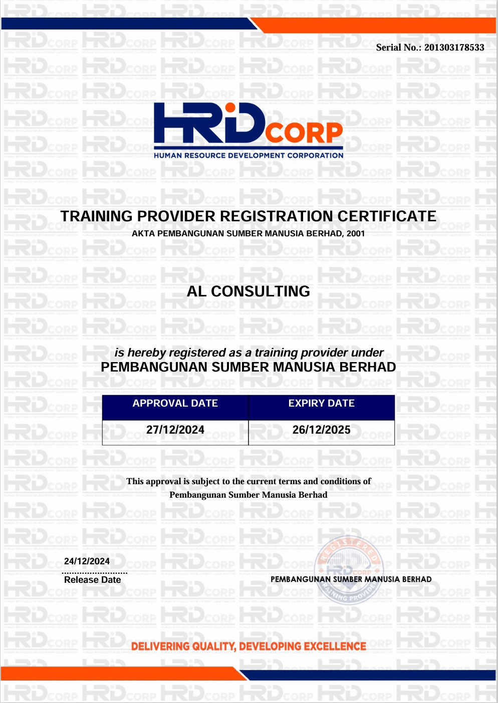 Selvi Gopal's HRDC Certificate